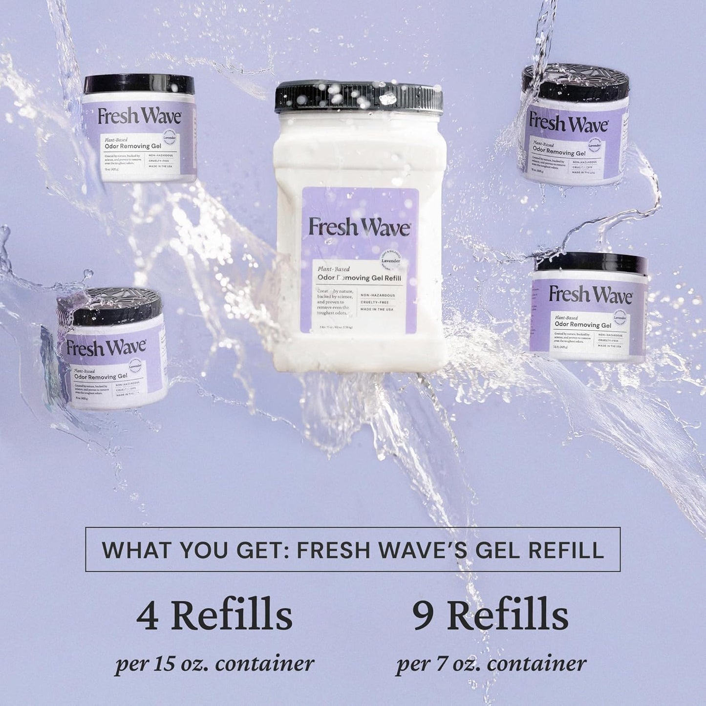 Fresh Wave Lavender Odor Removing Gel Refill, 63 oz. - Safer Odor Absorbers for Home, Natural Plant-Based Odor Eliminator, Every 15 oz. lasts 30-60 Days, For Cooking, Trash & Pets