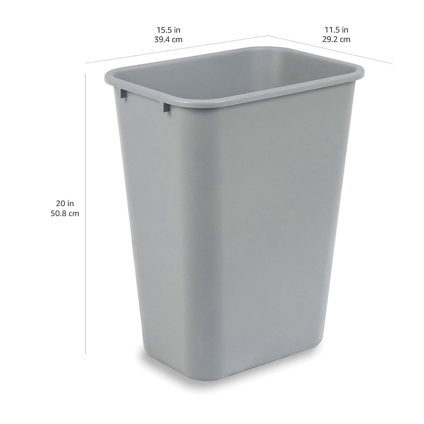 Amazon Basics Rectangular Commercial Office Wastebasket, 10 gallons (Pack of 1), Grey (Previously AmazonCommercial brand)