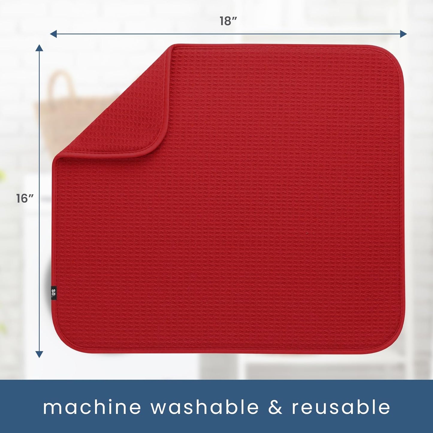 S&T INC. Dish Drying Mat, 16” x 18”, Absorbent Microfiber Kitchen Counter Mat, Dish Drying Pad for Dishes, Utensils, Pots and Pans, Large, Red