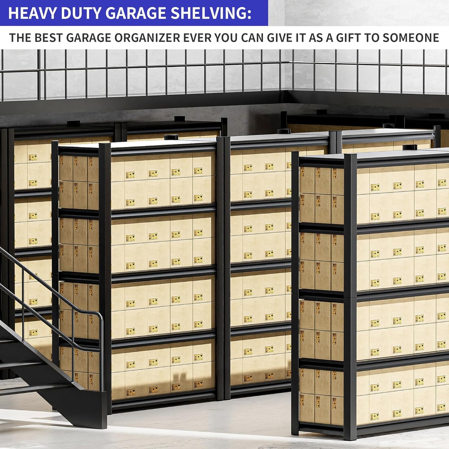 Garage Shelves - 4 Adjustable 5-Tier Metal Shelving Units, Heavy Duty for Rack & Industrial Use