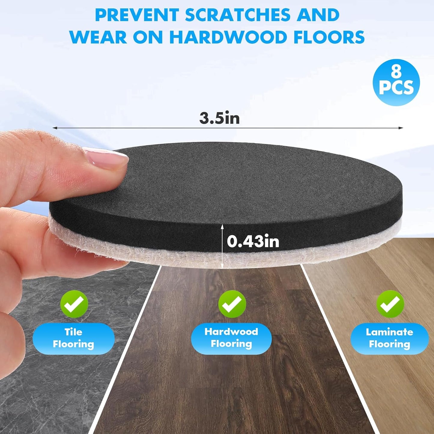 16-Pack Furniture Sliders for Hardwood Floors & Carpet, Save 80% Effort, Safely and Easily, The Glide Tool Set for Heavy Furniture and Appliances, Reusable Moving Pads (8 Plastic & 8 Felt)