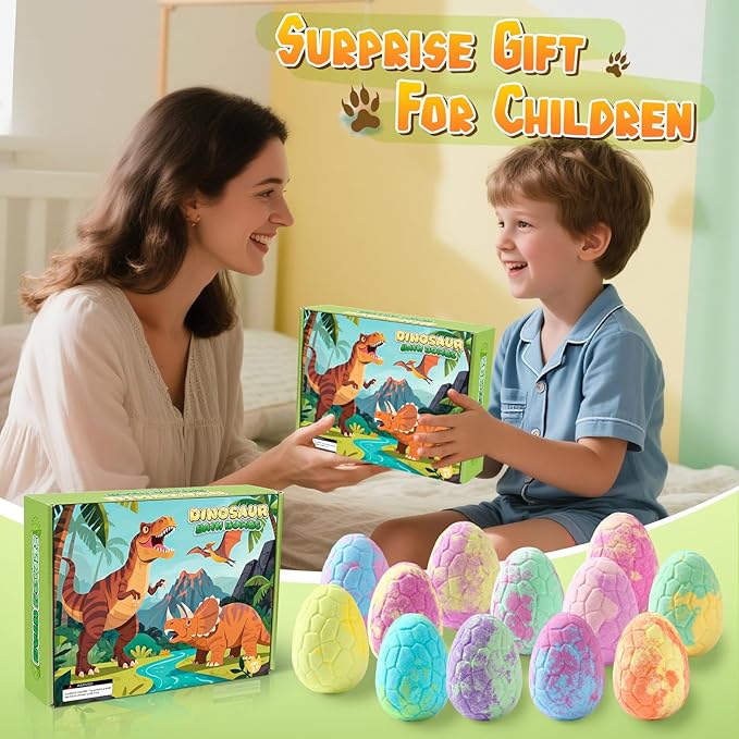 Golray Bath Bombs for Kids with Surprise Inside Dinosaur Toy, 12 Pack Dinosaur Eggs Bath Bombs Pretend Playset, Handmade Bubble Bath Fizzies Stocking Stuffers Birthday Christmas Gift for Boys