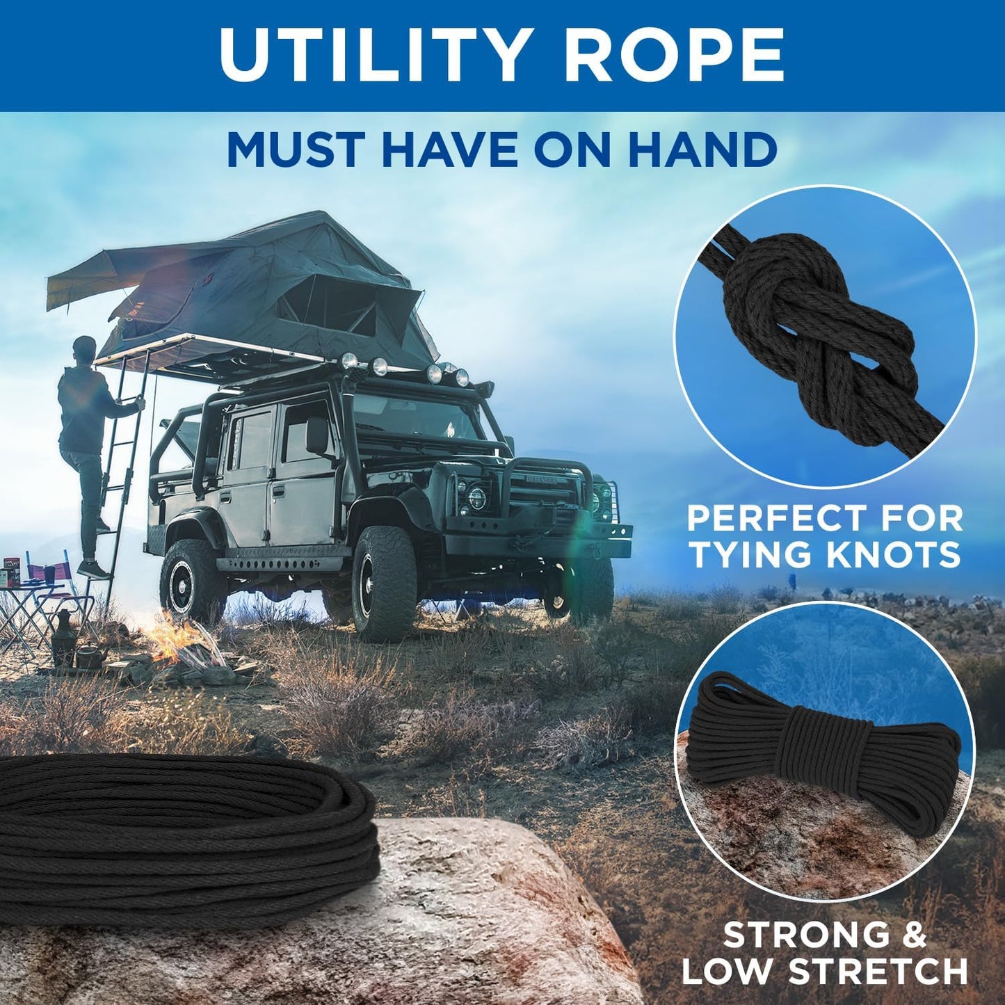 TECEUM Cotton Rope 3/16” (5 mm) – 100 FT – Strong All-Purpose Braided Rope – Natural Cotton – for Crafting, Сamping, Clothes Line, DIY, Indoor & Outdoor Use – Black