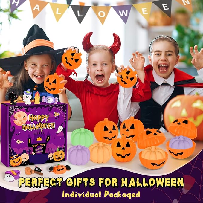 9 Pack Halloween Pumpkin Bath Bombs for Kids, Halloween Bubble Bath with Surprise Toy Inside, Halloween Treat Bags Gifts for Kids Girls Boys