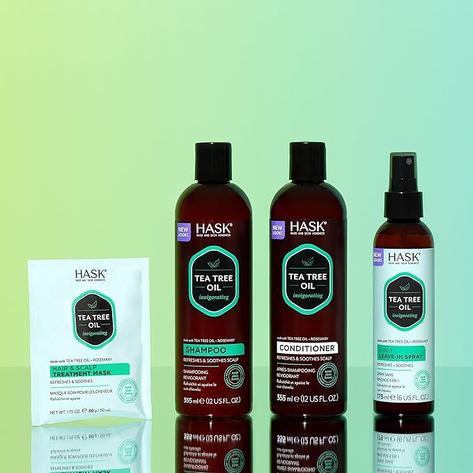 HASK Tea Tree Revitalizing Dry Shampoo Duo (4.3oz-Qty 2) & Tea Tree Revitalizing Deep Conditioner Packette, Aluminum-Free, Sulfate-Free, Paraben-Free, Color Safe, for All Hair Types