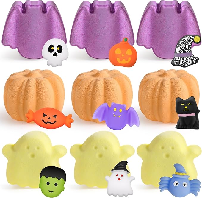 9 Pack Halloween Bath Bombs with Halloween Toys Inside, Halloween Gifts for Kids, Bath Bombs for Kids with Surprise Inside for Girls Boys Halloween Treat Bags Halloween Basket Halloween Party Favors