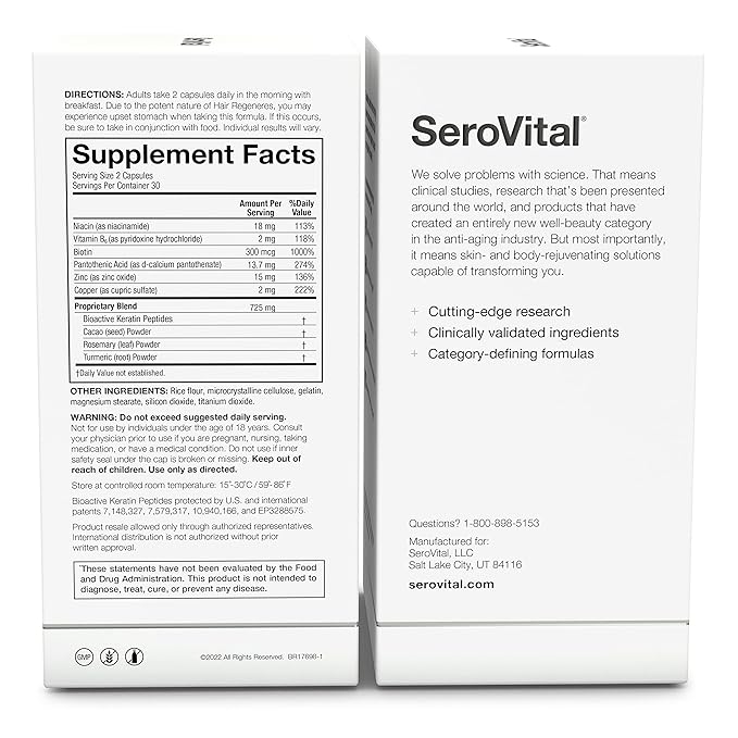 Serovital Hair Regeneres - Formulated for Women Seeking Enhanced Hair Growth - Supports Noticeable Decrease in Age-Related Hair Loss and Shedding - (60 Count)