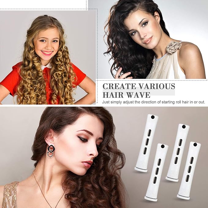 48 Pieces Hair Perm Rods Short Cold Wave Rods Plastic Perming Irons Hair Curling Rollers Curlers with Steel Pintail Comb Rat Tail Comb for Hairdressing Styling Supplies(0.63 Inch,White)