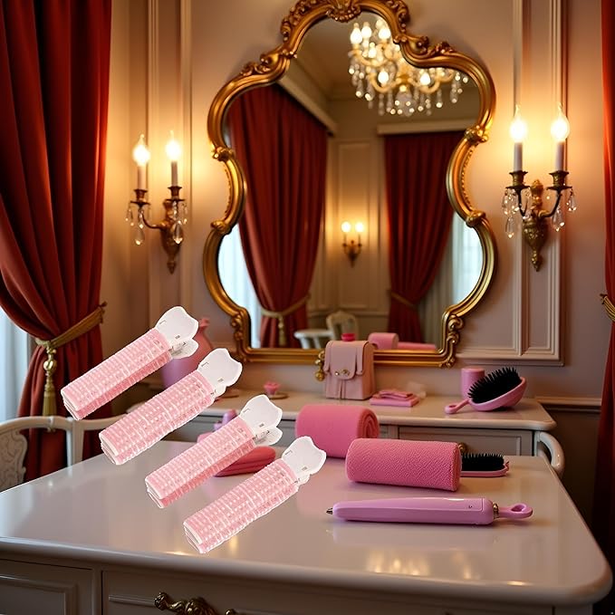 4Pcs Pink Hair Rollers with Clip, Volumizing Hair Root Clips Bangs Curler DIY Hair Styling Accessories Tool, Hair Rollers