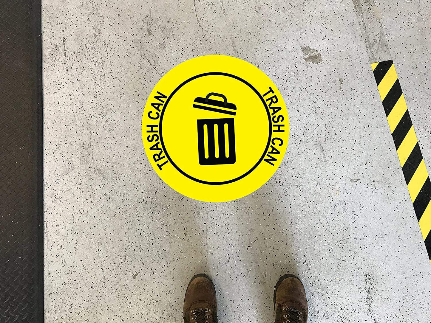 "Trash Can" Durable Laminated Vinyl Floor Sign- Sign by Graphical Warehouse- 5S Safety and Security Signage, Visual Communication Tool (26", Yellow/Black)