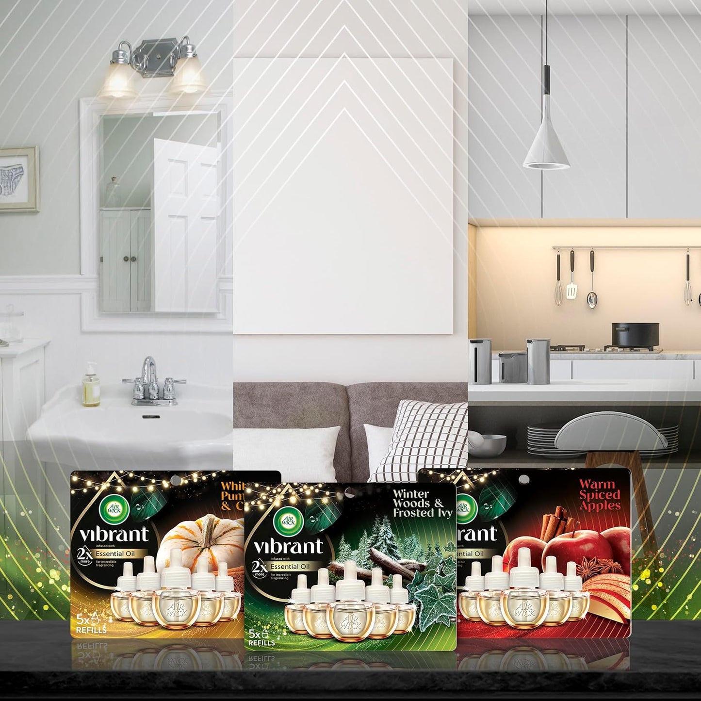 Air Wick Plug In Scented Oil Refills, Sweetgrass + Sandalwood, Air Fresheners for Home Long Lasting, Room Fresheners,Air Freshener Plug In, Essential Oils, Home Essentials for Small&Large Spaces,5 ct