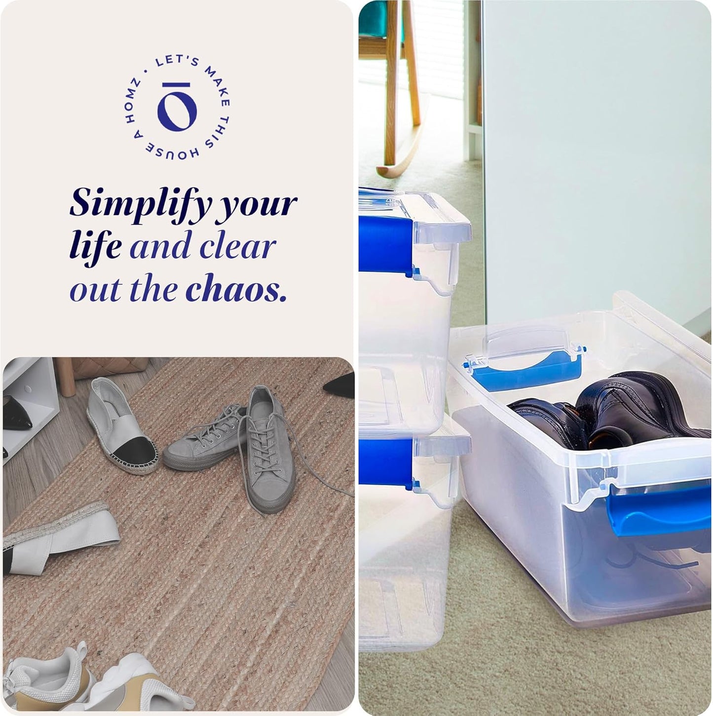 HOMZ 5-Pack Latching Lid, Clear Plastic Storage Organizer Bins, 7.5 Quart, Blue Latch - Stackable Organizing Containers for Home, Garage, and Office