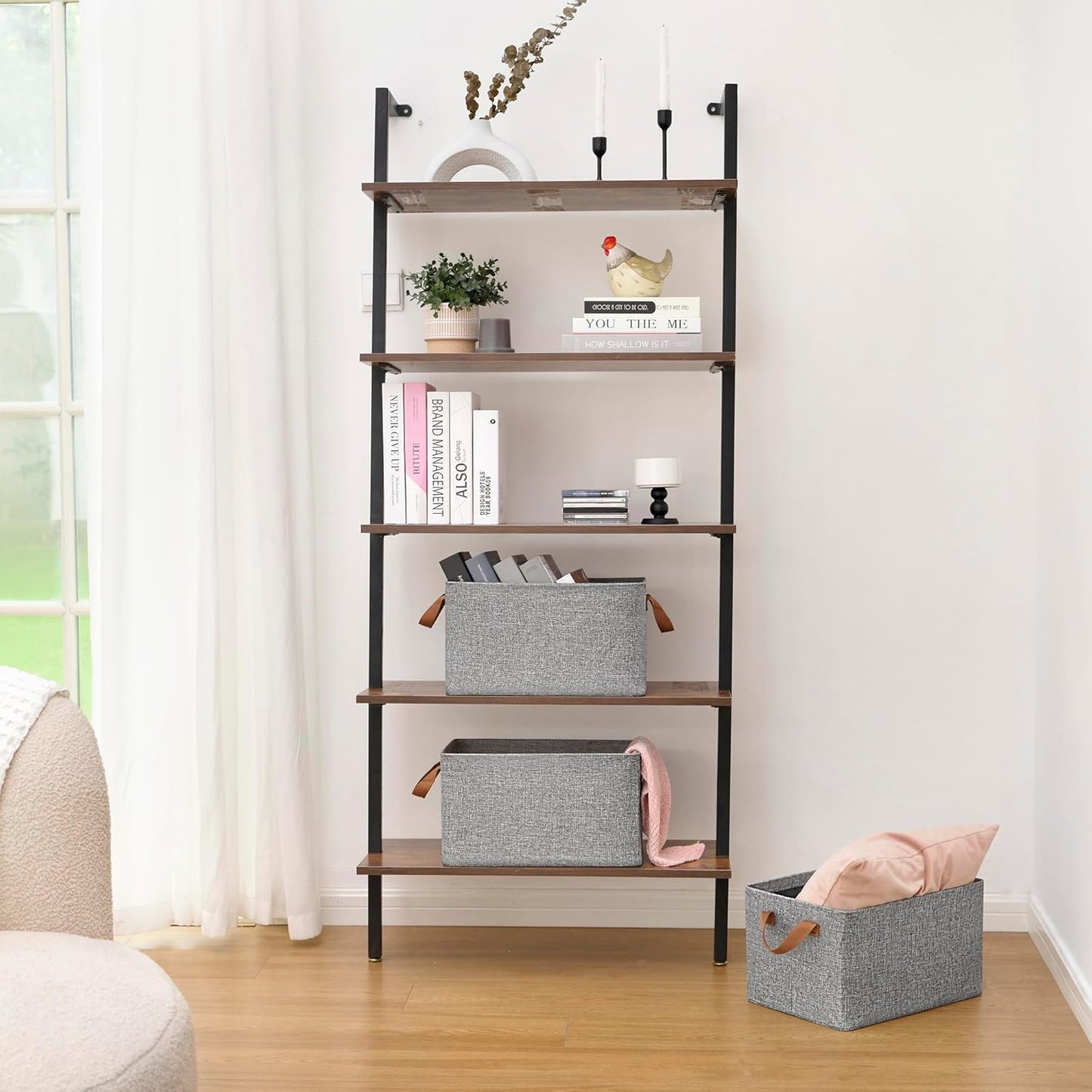 GRANNY SAYS Closet Storage Baskets, Collapsible Fabric Storage Bins with Metal Frame, Clothes Organizer Bins, Large Baskets for Shelves, Gray, 4-Pack