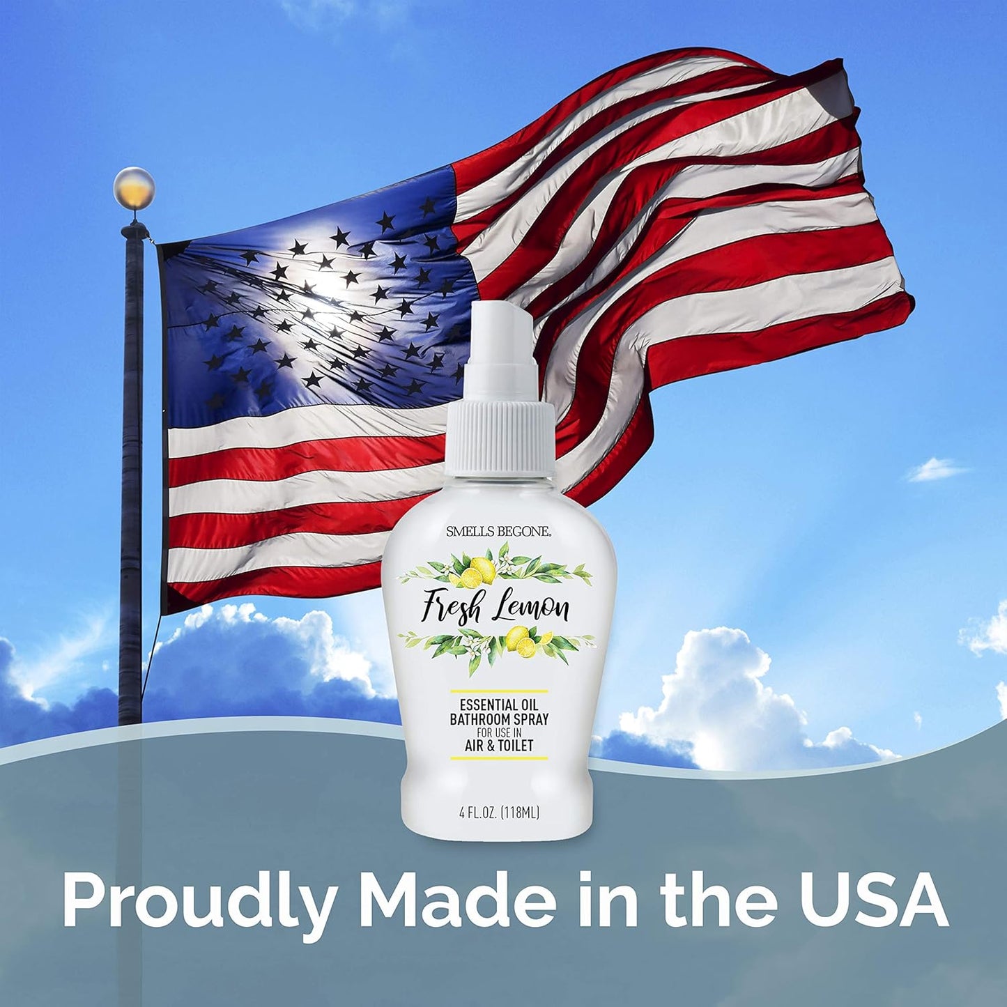 SMELLS BEGONE 4 oz Essential Oil Air Freshener Bathroom Spray - Eliminates Bathroom & Toilet Odors - Made with Essential Oils - Fresh Lemon Scent