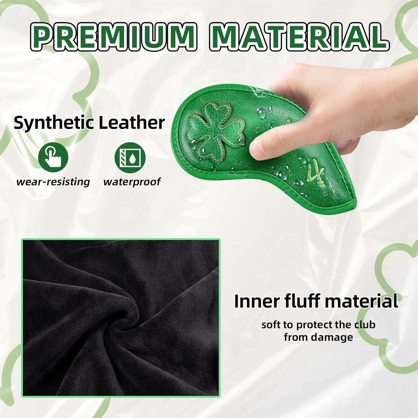 Golf Headcovers Golf Club Head Covers Four Leaf Clover Good Luck Charm - Clover Style Premium Leather Driver Fairway(FW) Wood Hybrid(UT) with Number Tags