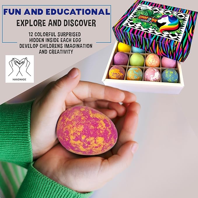 Mineral Me California Unicorn Bath Bombs for Girls with Jewelry Inside - Organic Bath Bombs for Kids with Surprise, Natural, Skin Moisturizing BathBombs, Rainbow Bubble Bath. Birthday Gifts - 12 pk