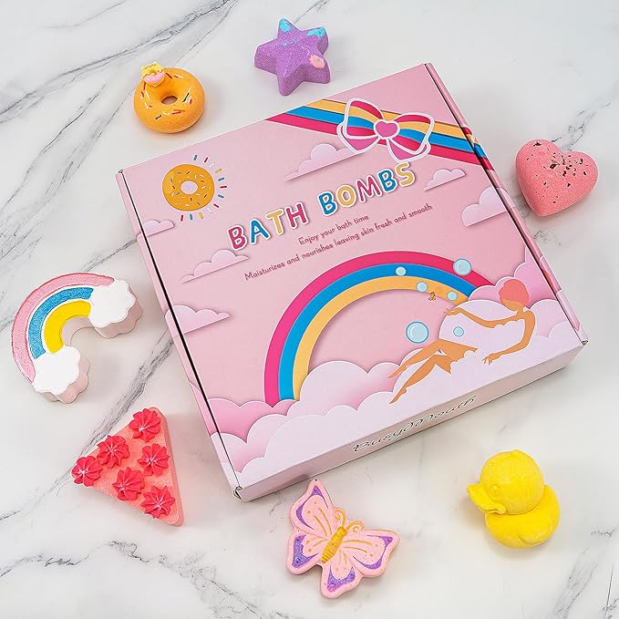 9XXL Bath Bombs Gifts Set, BusyMouth 9pc Kids Bath Bombs with Surprise Toys | Non-Toxic Bubble Bath | Birthday Gift Set for Girls & Boys Ideal Gift for Mother's Day Valentines