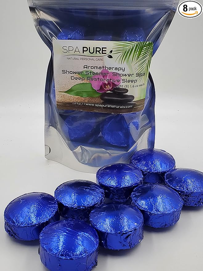 Spa Pure Deep Restorative Sleep: Shower Bomb Aromatherapy, 100% Natural/Organic Essential Oils - Transform Your Shower - Transform Your Mood (8 Count) Pack of 1