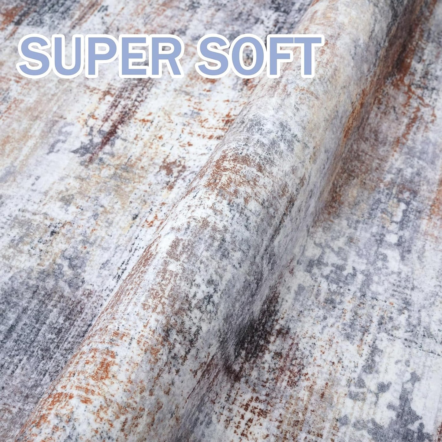 IOHOUZE Abstract Area Rugs 8x10 Ft Washable Large Rugs for Living Room, Non Slip Dining Room Rug, Printed Faux Wool Rugs for Bedroom, Floor Carpet for Office Nursery Playroom, Orange Grey