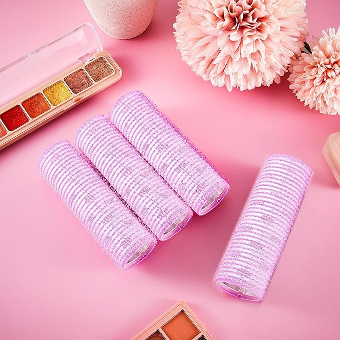 WILLBOND 4 Pcs Long Hair Rollers for Bangs Aluminum Core Curlers Thermal Self Grip Roller for Long and Medium Hair Women Hairstyle(4.1 x 1.2 Inch,Purple)