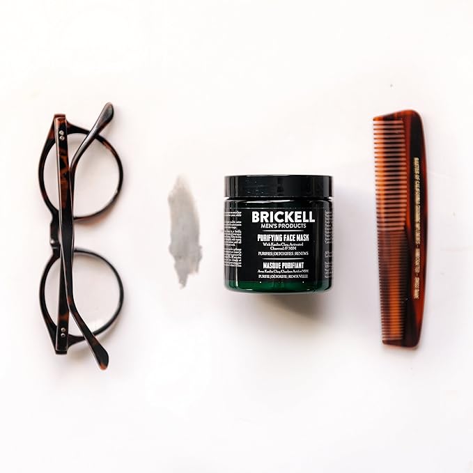 Brickell Men's Purifying Charcoal Face Mask Skin Care Product, Natural and Organic Activated Charcoal Facial Mask With Detoxifying Kaolin Clay, 4 Ounce, Unscented