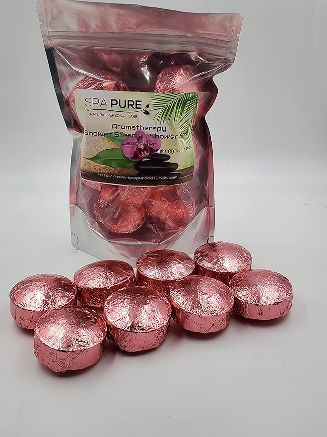 Spa Pure Lavender Aromatherapy Shower Bombs: With 100% Natural/Organic Essential Oils - Transform Your Shower - Transform Your Mood (8 Count) Pack of 1