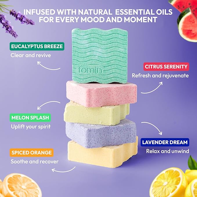 FOMIN Aromatherapy Shower Steamers - 12 Count - Lavender Dream Bath Bombs with Essential Oils for Stress Relief & Relaxation - Self Care, Spa Gifts for Women and Men - Shower Aroma for Body Wellness