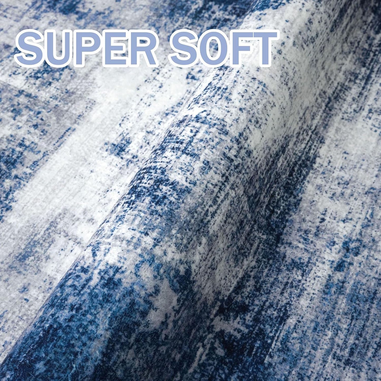 IOHOUZE Abstract Runner Rug 3x16 Ft Washable Runners for Hallways, Non Slip Kitchen Runner Printed Faux Wool Entryway Runner Indoor, Modern Abstract Floor Carpet for Hall Stair, Navy/Grey