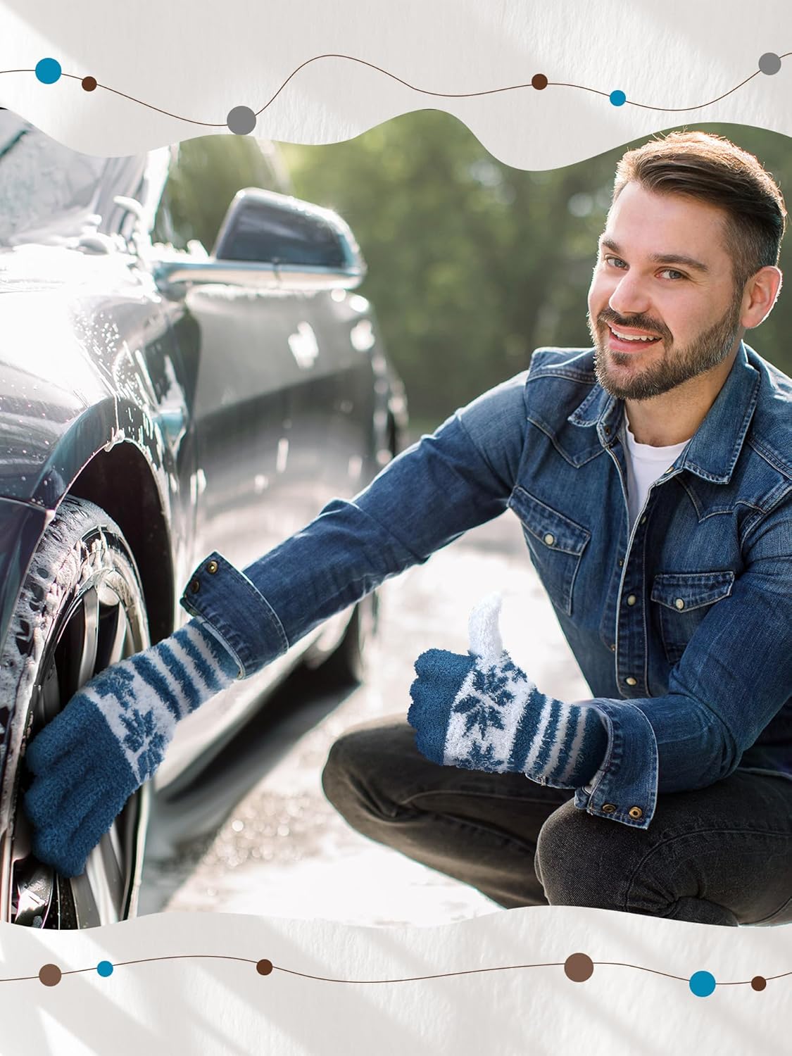 Patelai 3 Pairs Microfiber Plant Dusting Gloves Leaf Cleaning Gloves for Indoor Plants, Blinds, Furniture, House(Large,Snowflake Dark Blue, Gray, Khaki, White)