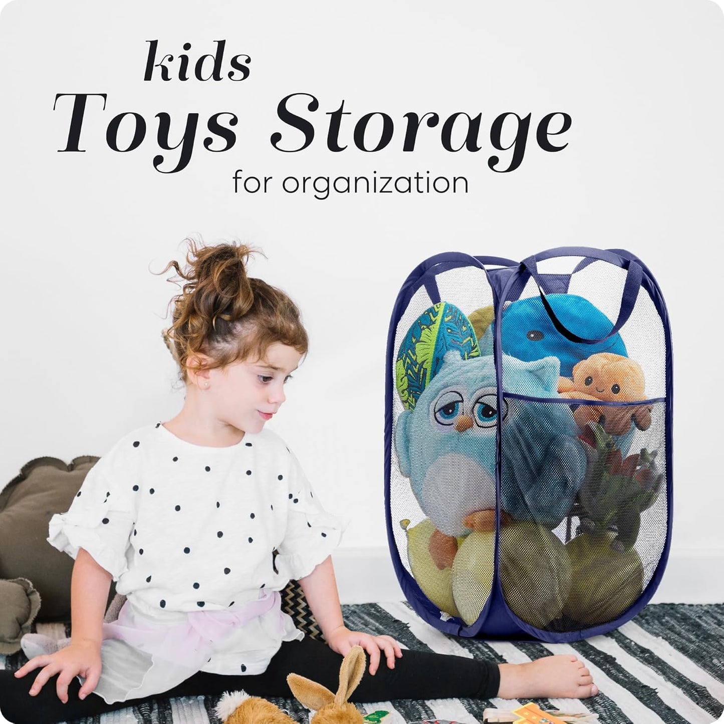 Handy Laundry Collapsible Mesh Pop Up Hamper with Wide Opening and Side Pocket - Breathable, Sturdy, Foldable, and Space-Saving Design for Clothes and Storage (Blue | 2-Pack)