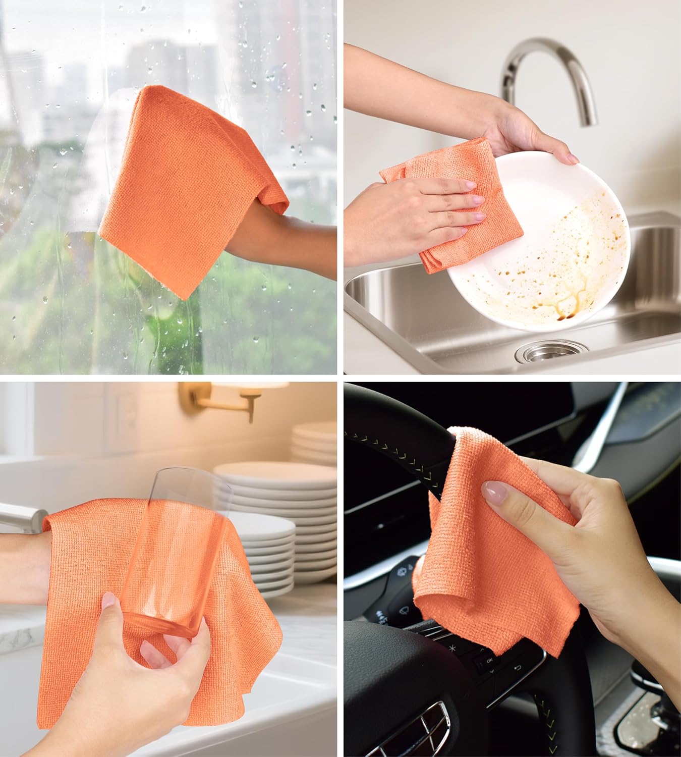 Roll of Microfiber Cleaning Cloth –100 Pack, Tear Away Microfiber Towels, Reusable, Washable, Scratch-Free, Cleaning Supplies,Kitchen Towels for Car, Home, Kitchen, Dishes(Honey Orange)
