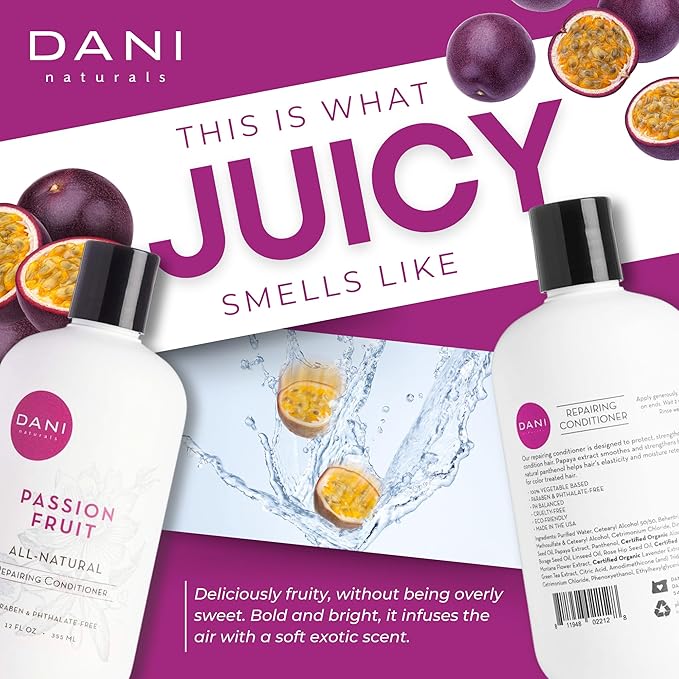 DANI Naturals Conditioner – Passion Fruit, Nourishing & Hydrating for All Hair Types, Promotes Healthy Scalp & Hair Follicles, Vegan & Color-Safe, 12 oz