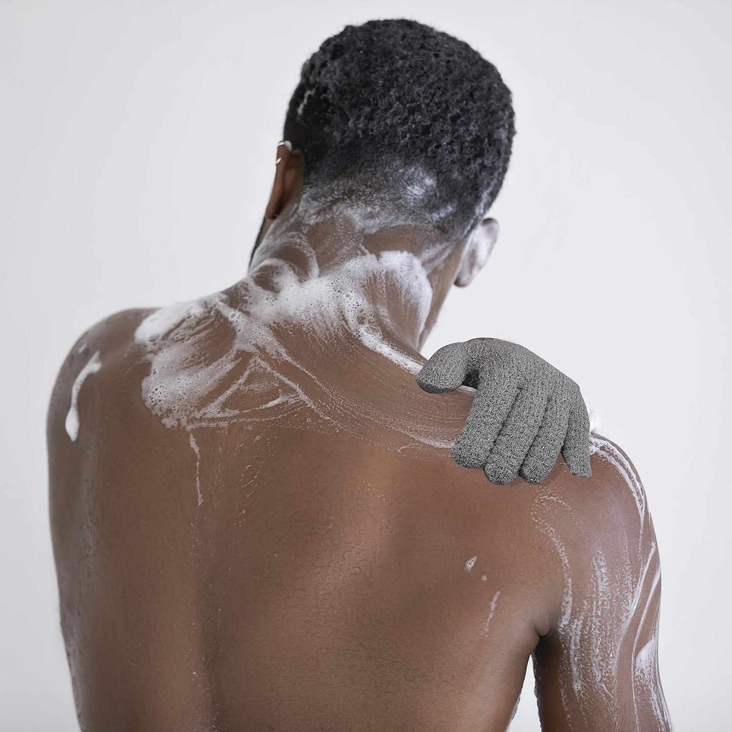 Bath Exfoliating Gloves - 4 Pcs Lengthened and Large Scrubbing Gloves for Shower, Spa, Massage - Scrub Mitts for Body, Face, Hand and Foot (Black and Gray)