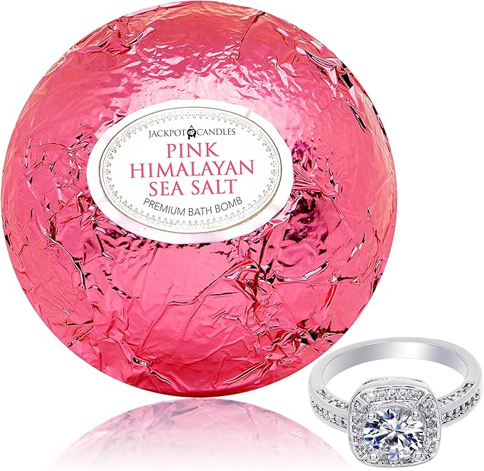 Bath Bomb with Surprise Size Ring Inside - Pink Himalayan Sea Salt Extra Large 10 oz. Bath Bombs with Jewelry - Hand Made in USA - Perfect for Spa & Bubble Bath. Great Gift for Birthday, Mothers Day