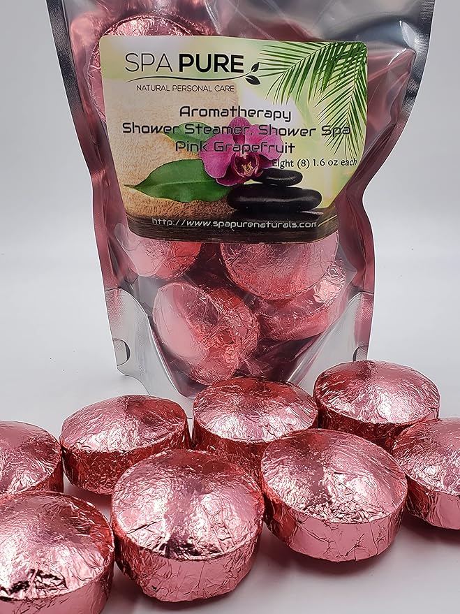 Spa Pure Pink Grapefruit Aromatherapy: Shower Steamers/Bombs/Tablets with 100% Natural/Organic Essential Oils-Transform Your Shower 8 Count (Pack of 1)