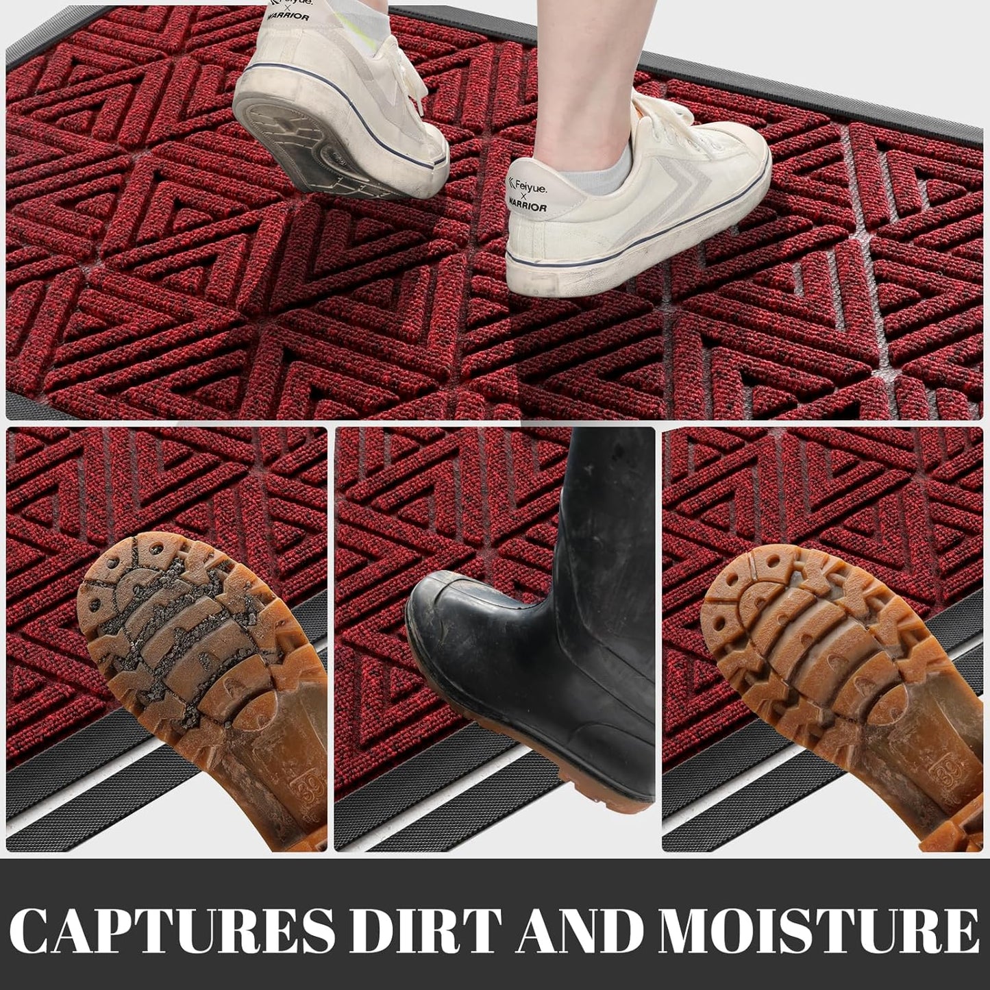 Yimobra Large Door Mat 47x32, All-Weather Waterproof Non-Slip Welcome Matt Outdoor, Heavy Duty Non Slip Doormat for Entryway for Patio and Garage Indoor, Easy Clean, Black Red