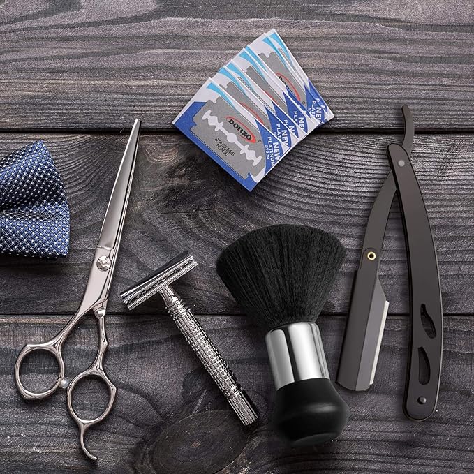 Honoson Professional Straight Razors for Men Navajas Para Barbero Barber Straight Razor Kit with Neck Duster Brush and 40 Pieces Double Edge Blades for Hair Salons, Gifts