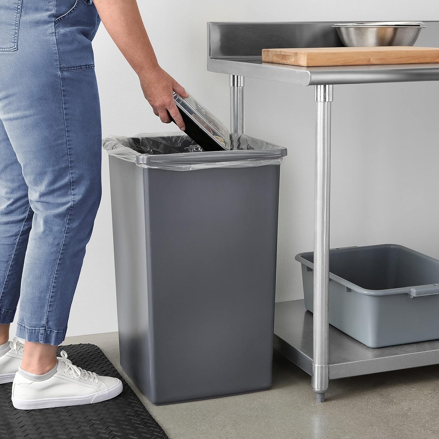 Amazon Basics Square Waste Container Open Top Wastebasket, Plastic Bins, 25 gallons, Grey, (Pack of 2)