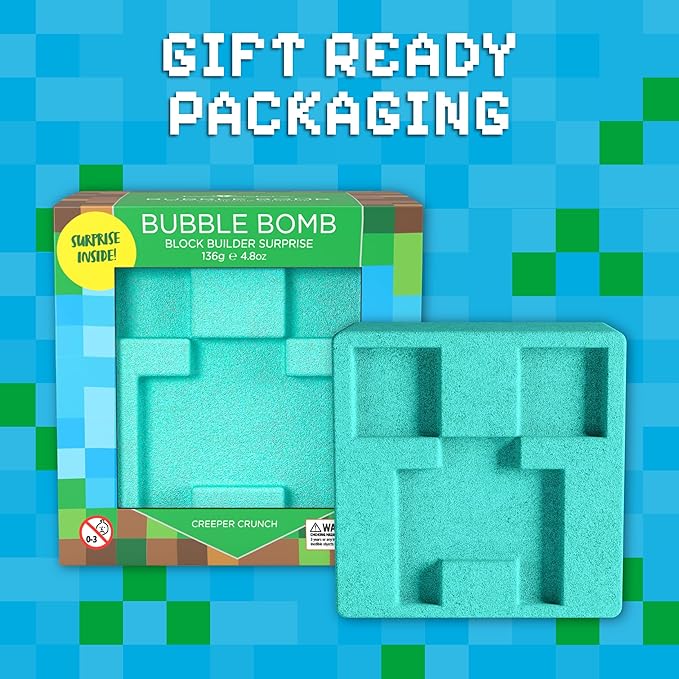 TNT Creeper Bath Bomb for Kids with Block Builder Surprise Figure Inside (1 Pack) – Large Fizzy Bubble Mine Bomb for Boys & Girls – Fruity Scent, Skin-Safe, Made in USA - by Two Sisters