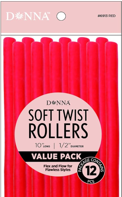 DONNA 10″ Soft Twist Hair Rollers – Flexible Foam Curlers for Heatless Styling – Ideal for Natural Hair, Curls & Overnight Styles (RED, 10")