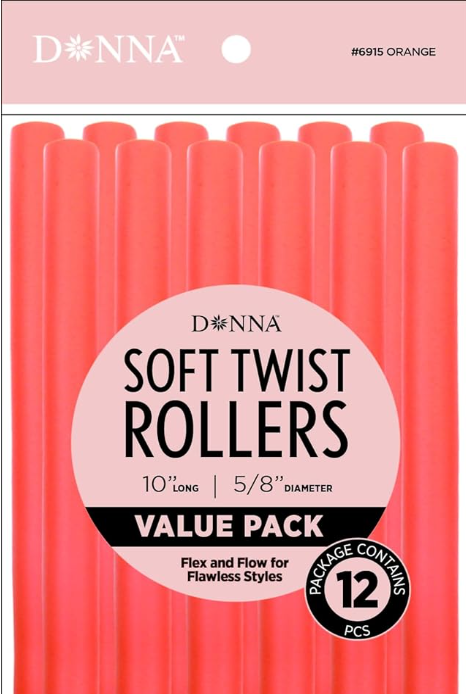 DONNA 10″ Soft Twist Hair Rollers – Flexible Foam Curlers for Heatless Styling – Ideal for Natural Hair, Curls & Overnight Styles (ORANGE, 10")