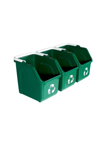 6 Gallon Stackable Recycling Bins for Homes, Garages, Offices Made of 100% Recycled Plastic - (Green, 12 Pack)