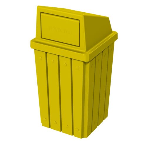 32 Gallon Square Slatted 100% Recycled Plastic Heavy-Duty Commercial Outdoor or Indoor Trash Can with Push Top Lid | Great for Schools and Businesses - Yellow