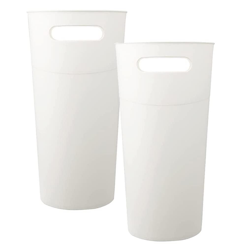 Small Trash Can Plastic Bathroom Wastebasket 3.2 Gallon Slim Garbage Container Bin with Handle for Home Kitchen Bathroom Bedroom Office, 2 Pack (White)