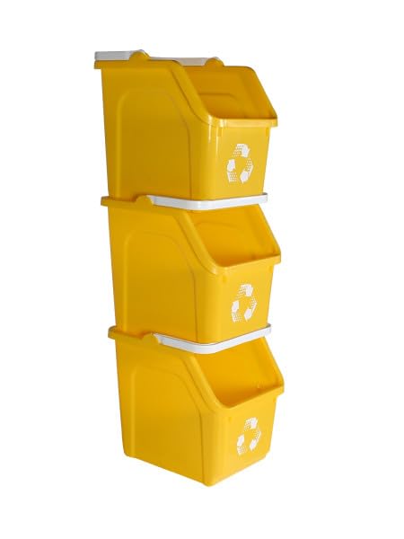 6 Gallon Stackable Recycling Bins for Homes, Garages, Offices Made of 100% Recycled Plastic - (Yellow, 20 Pack)