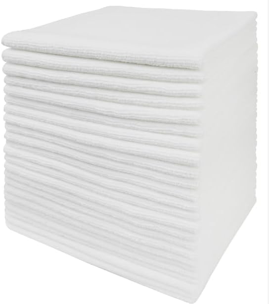 Tricol Clean Professional Extra-Thick Microfiber Cleaning Cloth 12 Pack White (16IN x 16IN, 300GSM, Commercial Grade All-Purpose Microfiber Highly Absorbent, LINT-Free, Streak-Free Cleaning Towels)