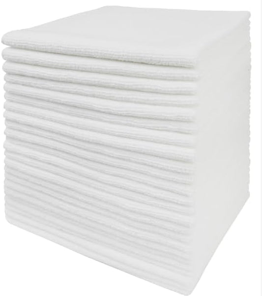 Tricol Clean Professional Extra-Thick Microfiber Cleaning Cloth 12 Pack White (16IN x 16IN, 300GSM, Commercial Grade All-Purpose Microfiber Highly Absorbent, LINT-Free, Streak-Free Cleaning Towels)