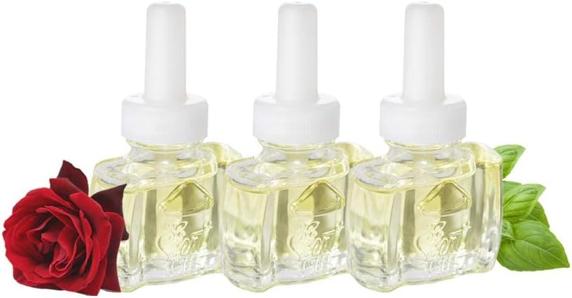 Scent Fill 100% Natural Sweet Rose & Basil Plug in Air Freshener, Scented Oil Refills, 3 Refills