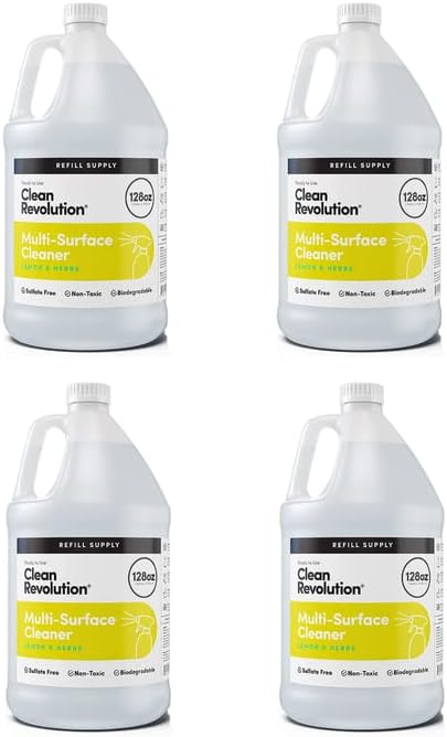 Clean Revolution Multi-Surface Cleaner Refill Supply | Non-Toxic, Eco-Friendly & Plant-Based | Ready To Use | Lemon & Herbs | 128 Fl Oz, 4 Pack, 512 Total Fl Oz