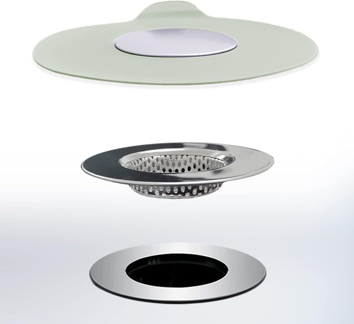 2PCS Bathtub Stopper Hair Catcher Kit, Bathtub Drain Strainer, Tub Stopper Plug Cover, Sink Filter, Silicone Drain Stopper for Bathroom, Laundry (Grey)